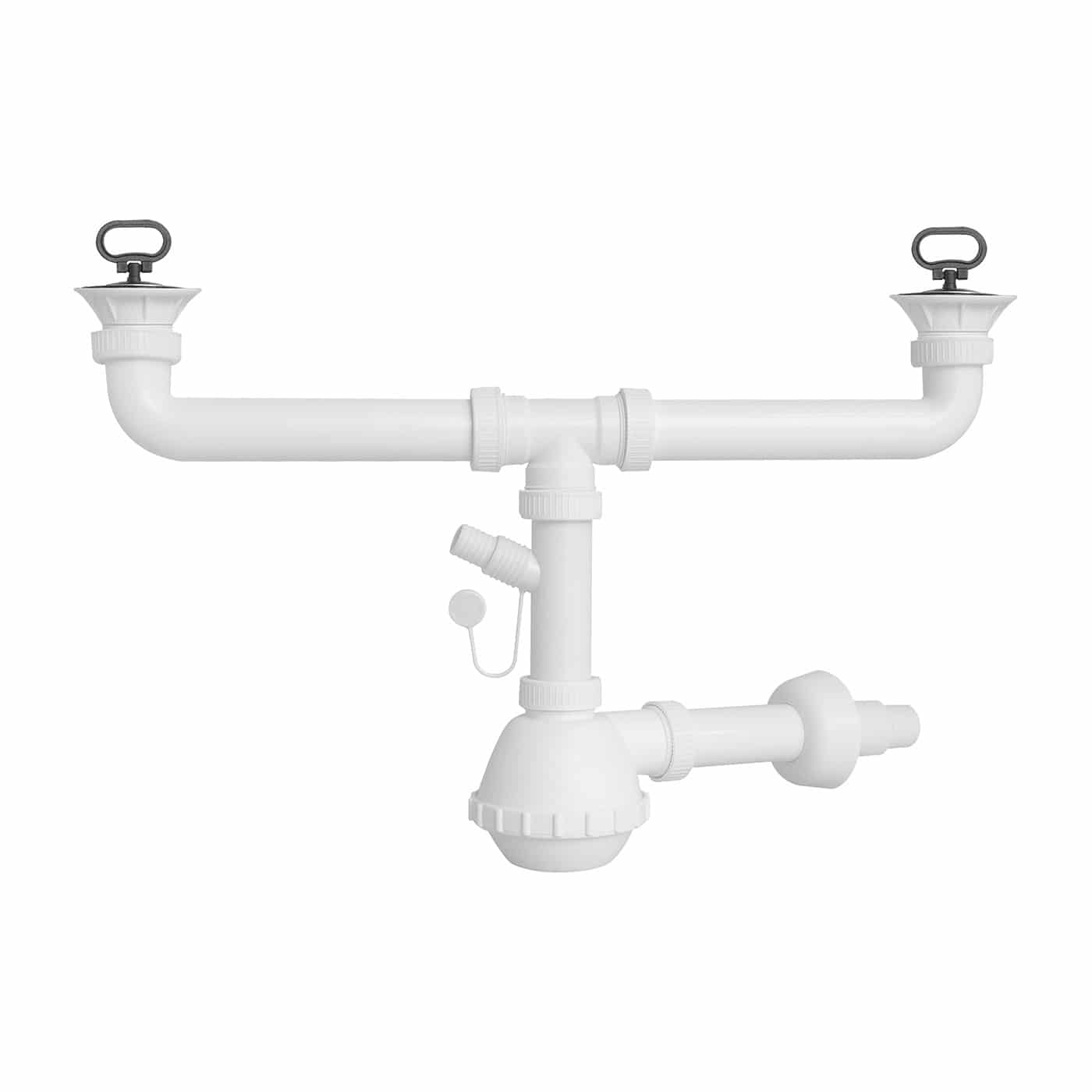 TWO-WAY FLASK-SHAPED SIPHON WITH DRAIN AND DISHWASHER CONNECTION